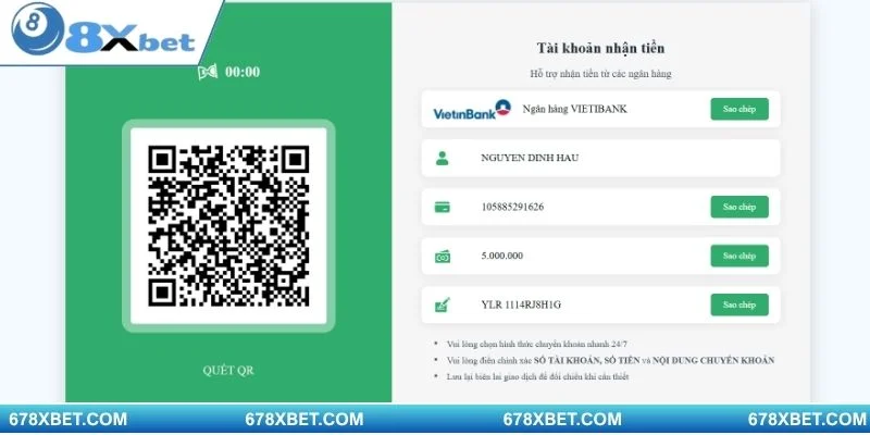 Các phương thức nạp tiền được 8xbet hỗ trợ cho người chơi Việt Nam 
